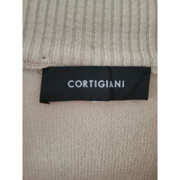Cortigiani Mens Tan Grandpa sweater size Large Wool Italy mohair 1/4 zip Flaw - Picture 2 of 15